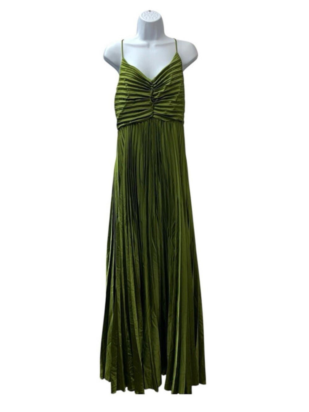 Petal & Pup Naira Pleated Satin Maxi Dress Palm Green Formal Wedding Size 8